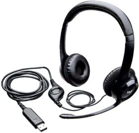 Logitech H390 Wired Headset, Stereo Headphones with Noise-Cancelling Microphone, USB, In-Line Controls, PC/Mac/Laptop - Black