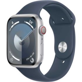 Apple Watch Series 9 GPS + Cellular 45mm Silver Aluminum Case with Storm Blue Sport Band M/L - MRMH3QA/A