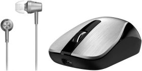 GENIUS MOUSE COMBO  MH-8015 SMART ECO MOBILITY HAIRLINE LUXURY METALLIC RECHARGEBLE & HIGH QUALITY HEADSET WITH SMART GENIUS  APP SILVER