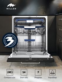 MILLEN Built-in Dishwasher - Large Capacity, Auto Open, Side Indicator, 14 place settings, 3Y Warranty, MDW60731