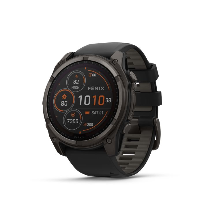 Buy GARMIN FENIX 8 51 MM SOLAR SAPPHIRE CARBON GRAY DLC TITANIUM WITH BLACK PEBBLE GRAY SILICONE At the Best price in UAE